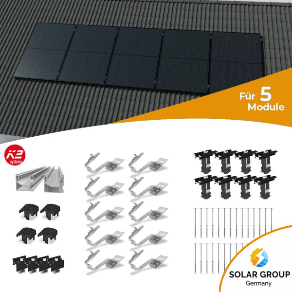 K2 Systems Schrägdach Montageset für 5 Solarmodule