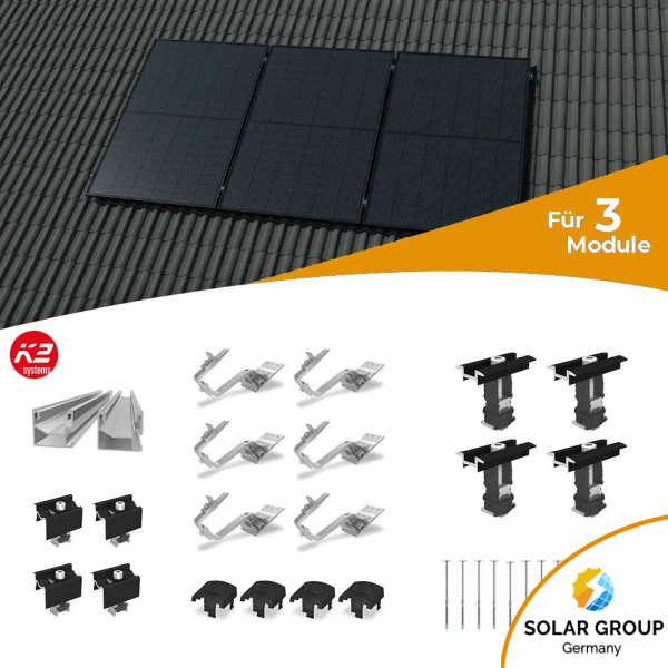 K2 Systems Schrägdach Montageset für 3 Solarmodule
