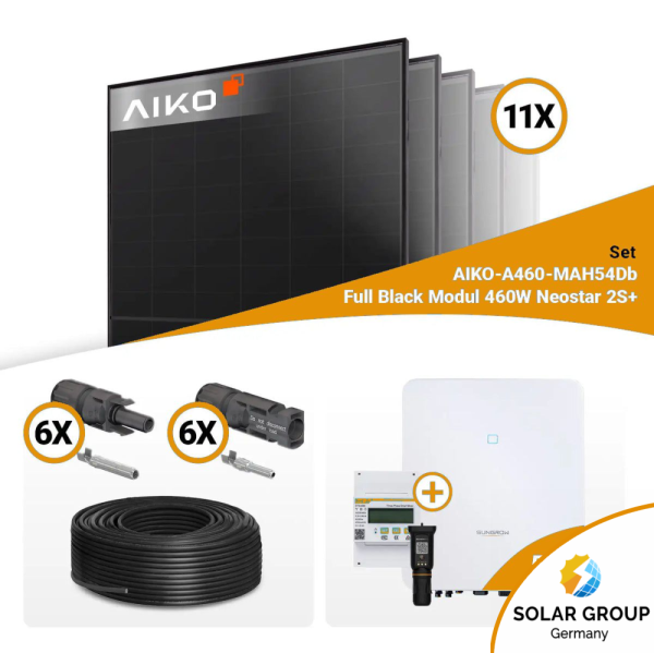 PV Komplettset 5 kWp – 11x Aiko 460W Full Black & Sungrow SH5.0RT mit Speicheroption