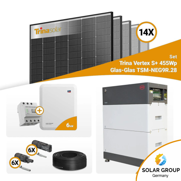 PV Komplettset 6 kWp – 14x Trina 455W Black Frame & SMA STP6.0-3SE-40 mit Speicheroption