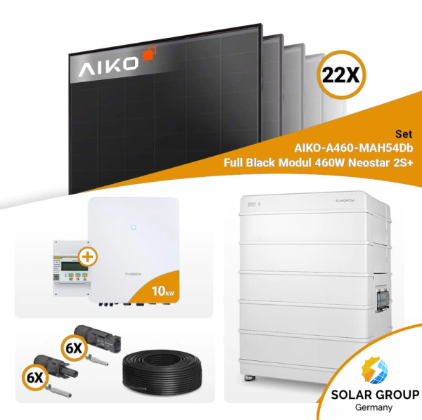 PV Komplettset 10 kWp – 22x Aiko 460W Full Black & Sungrow SH10.0RT mit Speicheroption