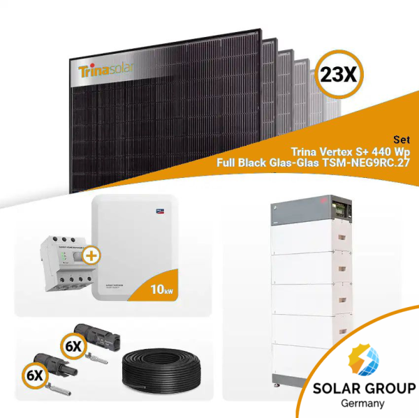 PV Komplettset 10 kWp – 23x Trina 440W Full Black Bifazial & SMA STP10.0-3SE-40 mit Speicheroption