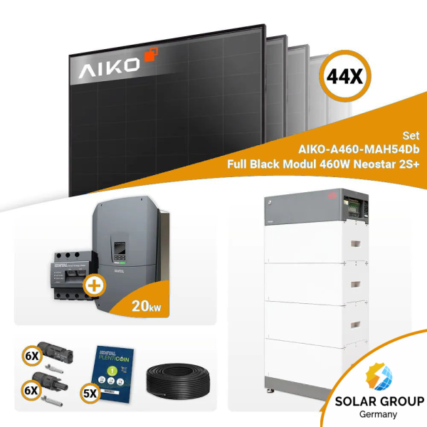 PV Komplettset 20 kWp – 44x Aiko 460W Full Black & Kostal G3 L Plenticore mit Speicheroption