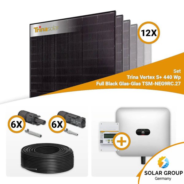 PV Komplettset 5 kWp – 12x Trina 440W Full Black Bifazial & Huawei SUN2000-5KTL-M1 mit Speicheroption