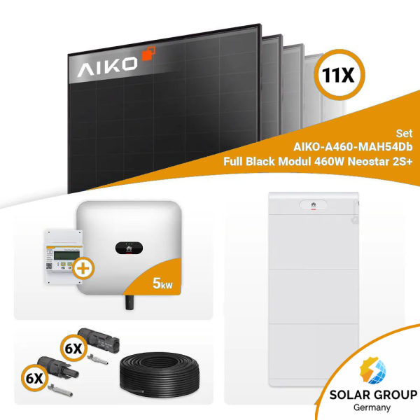 PV Komplettset 5 kWp – 11x Aiko 460W Full Black & Huawei SUN2000-5KTL-M1 mit Speicheroption
