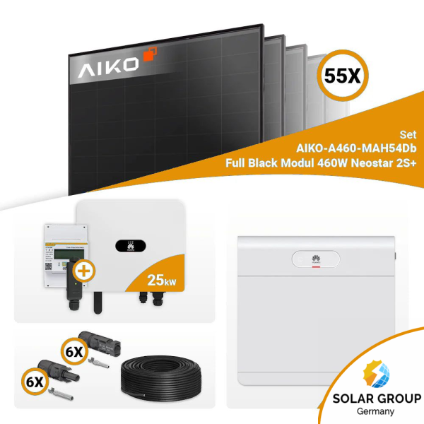 PV Komplettset 25 kWp – 55x Aiko 460W Full Black & Huawei SUN2000-25K-MB0 mit Speicheroption