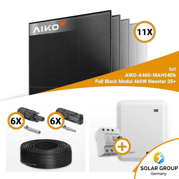PV Komplettset 5 kWp – 11x Aiko 460W Full Black & SMA STP5.0-3SE-40 mit Speicheroption