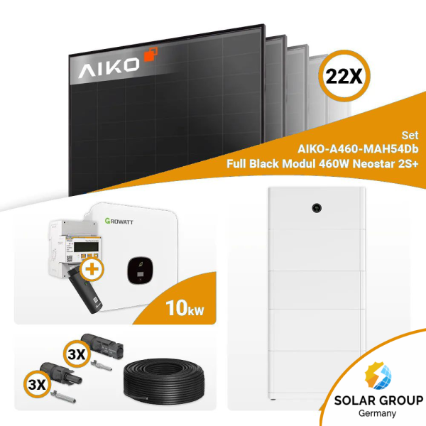 PV Komplettset 10 kWp – 22x Aiko 460W Full Black & Growatt MOD 10KTL3-XH BP mit Speicheroption