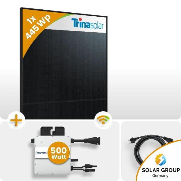 445Wp Balkonkraftwerk 1x445Wp Trina Glas-Glas Fullblack Hoymiles HMS-500W