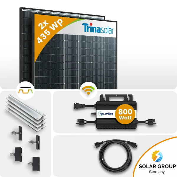 870Wp Balkonkraftwerk 2x435Wp Trina Bifazial Black Frame Hoymiles HMS-800W Trapezdachmontage