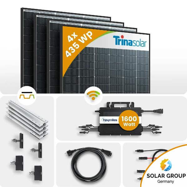 1740Wp Balkonkraftwerk 4x435Wp Trina Bifazial Black Frame Hoymiles HMS-1600W Trapezdachmontage