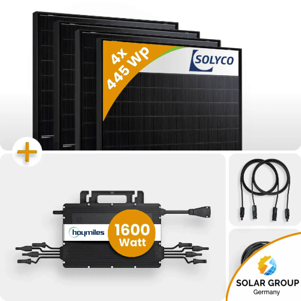 1780W Balkonkraftwerk 4x 445W Solyco HJT Bifazial Fullblack Hoymiles HMS1600