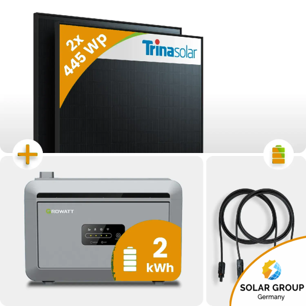 890Wp Balkonkraftwerk 2x445Wp Trina Solar Fullblack Growatt NEXA 2kWh Speicher