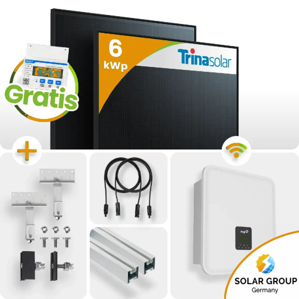 6kWp FoxEss PV-Anlage 13x Trina 450Wp Glas-Glas Fullblack Schrägdachmontage inkl. Smart Meter