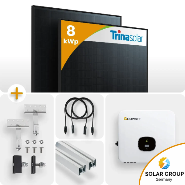 8kWp Growatt PV-Anlage 18x Trina 445Wp Glas-Glas Fullblack Schrägdachmontage