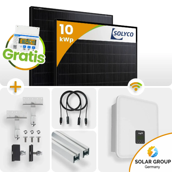 10 kWp FoxEss PV-Anlage 22x Solyco 445Wp HJT Bifazial Fullblack inkl. Smart Meter