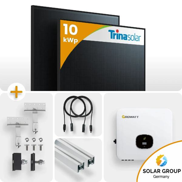 PV Komplettpaket Growatt 10KW Schrägdachmontage Trina 445 Black Frame Module