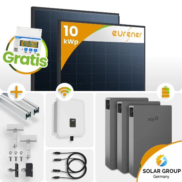 10kWp FoxEss PV-Anlage 22x Eurener 450Wp ULTRA Bifazial Schrägdachmontage 15kWh Speicher inkl. Smart Meter