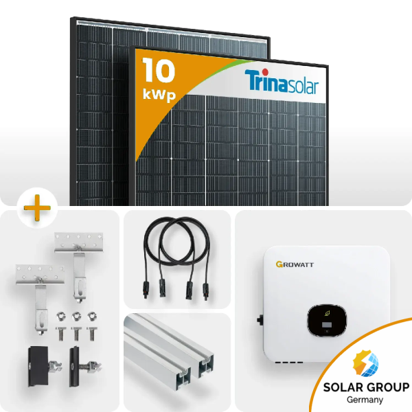 10kWp Growatt PV-Anlage 22x Trina 450Wp Glas-Glas Black Frame Schrägdachmontage