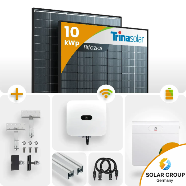 10kWp Huawei PV-Anlage 24x Trina 435Wp Bifazial Black Frame Schrägdachmontage 7kWh Speicher