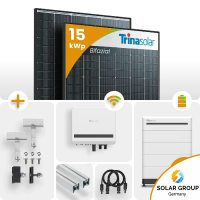 15kWp PV-Anlage 34x Trina 435Wp Bifazial Black Frame Schrägdachmontage 10kWh Speicher
