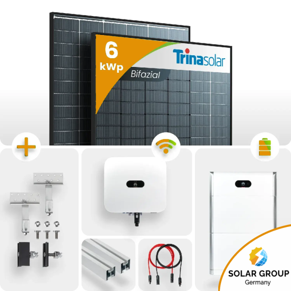 6kWp Huawei PV-Anlage 14x Trina 435Wp Glas-Glas Black Frame Schrägdachmontage 10kWh Speicher