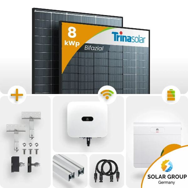 8kWp Huawei PV-Anlage 19x Trina 435Wp Bifazial Black Frame Schrägdachmontage 7kWh Speicher
