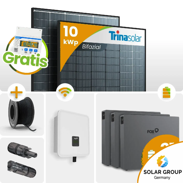 10 kWp FoxEss PV-Anlage 23x Trina 435Wp Bifazial Black Frame 30kWh Speicher Notstromfähig Speicher erweiterbar
