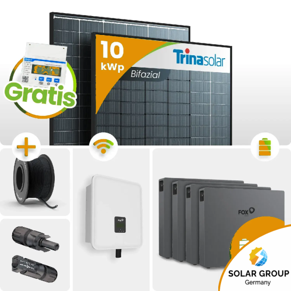10 kWp FoxEss PV-Anlage 23x Trina 435Wp Bifazial Black Frame 40kWh Speicher Notstromfähig Speicher erweiterbar