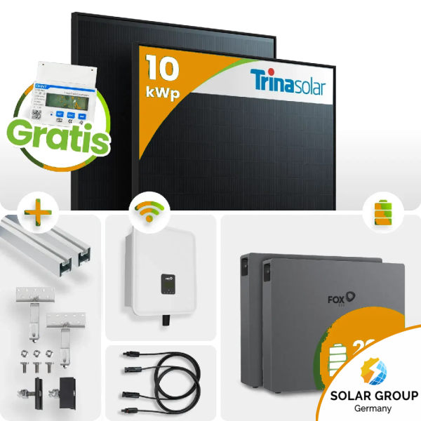 10 kWp FoxEss PV-Anlage 22x Trina 455Wp Glas-Glas 20kWh Speicher inkl. Smart Meter - Notstromfähig