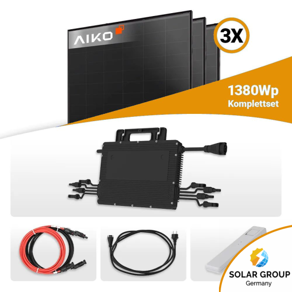 1380W Balkonkraftwerk - 3x Aiko 460W Full Black & Hoymiles HMS-1600W-4T Wechselrichter inkl. DTU WLITE-S