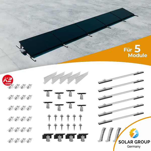 K2 Systems Flachdach S-Dome Montageset für 5 Module