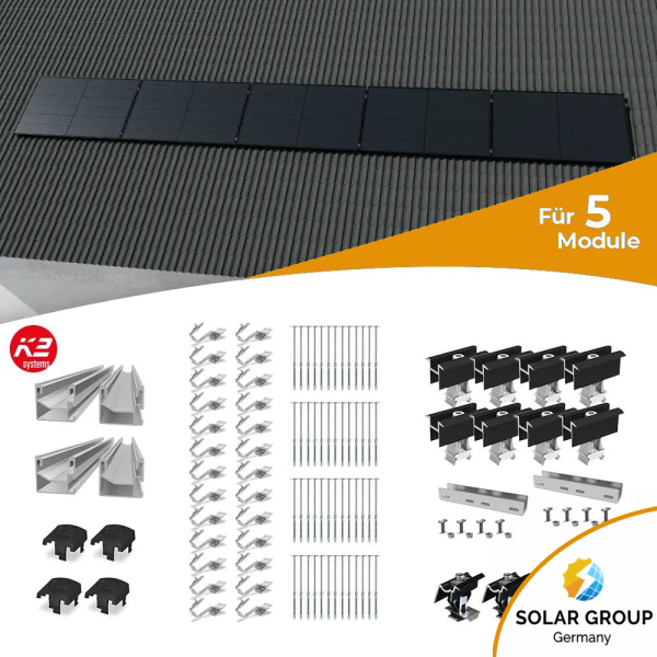 K2 Systems Quermontage Schrägdach Montageset für 5 Module