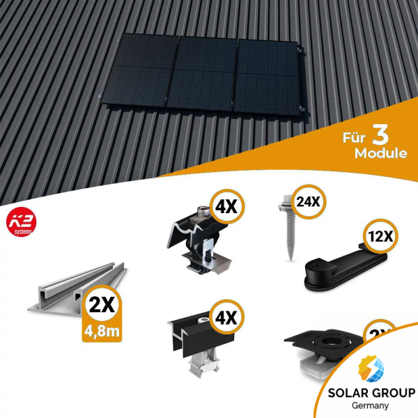 K2 Systems Trapezblech Montageset für 3 Module