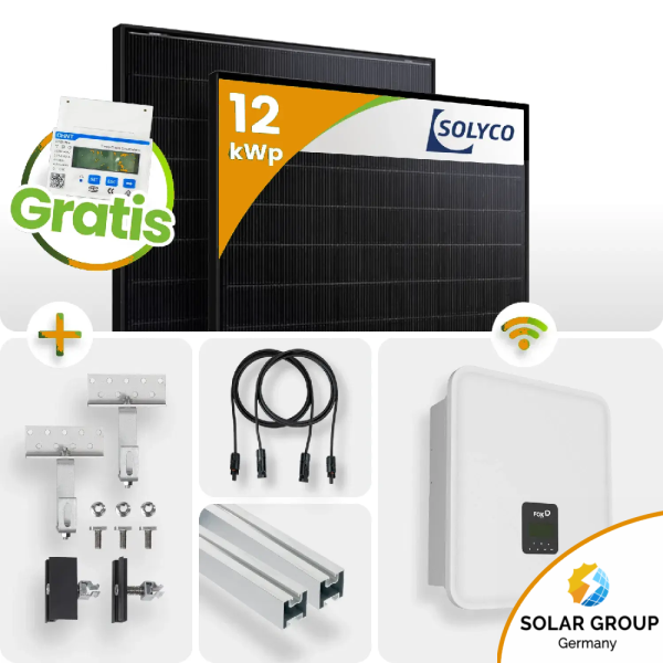 12 kWp FoxEss PV-Anlage 27x Solyco 445Wp HJT Bifazial Fullblack 10kWh Speicher inkl. Smart Meter