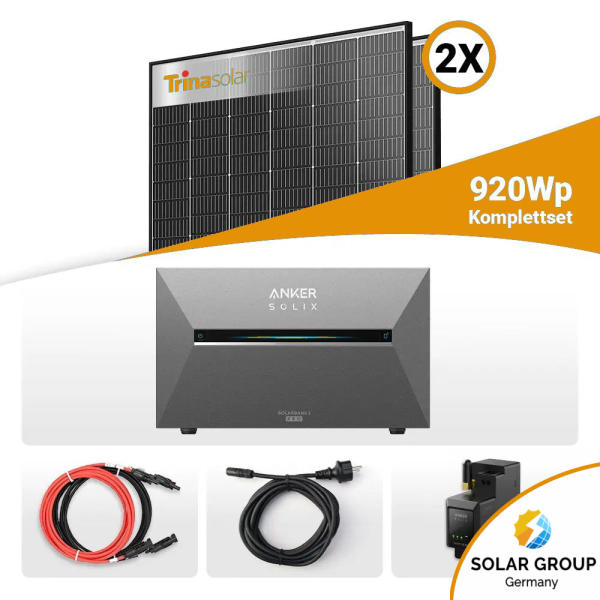 920W Balkonkraftwerk mit Speicher - 2x Trina Vertex S+ 460W Glas-Glas Black Frame & Anker Solix Solarbank 3 Pro