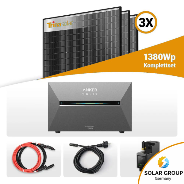 1380W Balkonkraftwerk mit Speicher - 3x Trina Vertex S+ 460W Glas-Glas Black Frame & Anker Solix Solarbank 3 Pro
