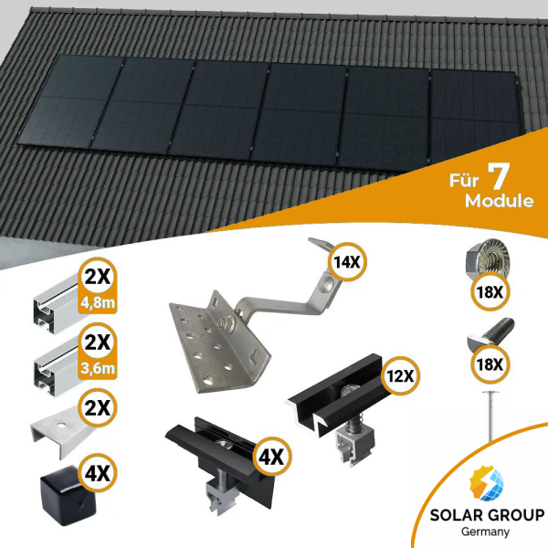 Standard Schrägdach Montageset für 7 Solarmodule