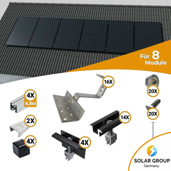 Standard Schrägdach Montageset für 8 Solarmodule
