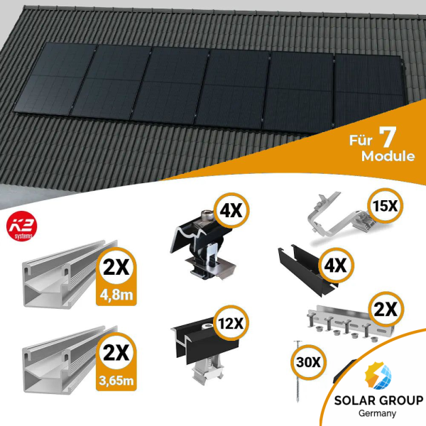 K2 Systems Schrägdach Montageset für 7 Solarmodule