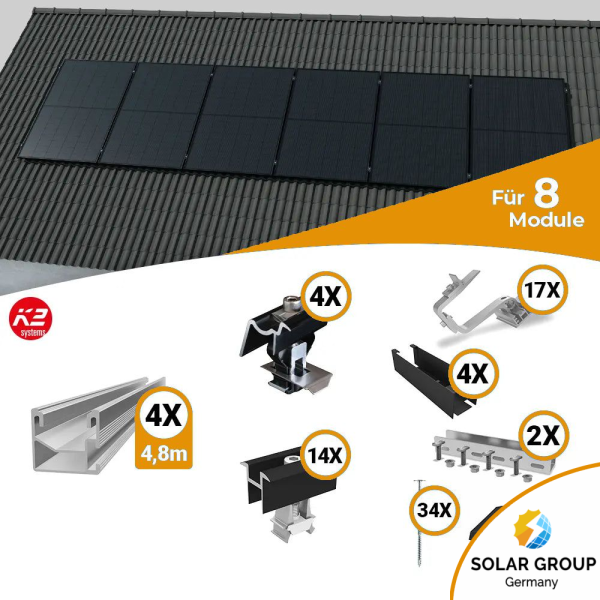 K2 Systems Schrägdach Montageset für 8 Solarmodule